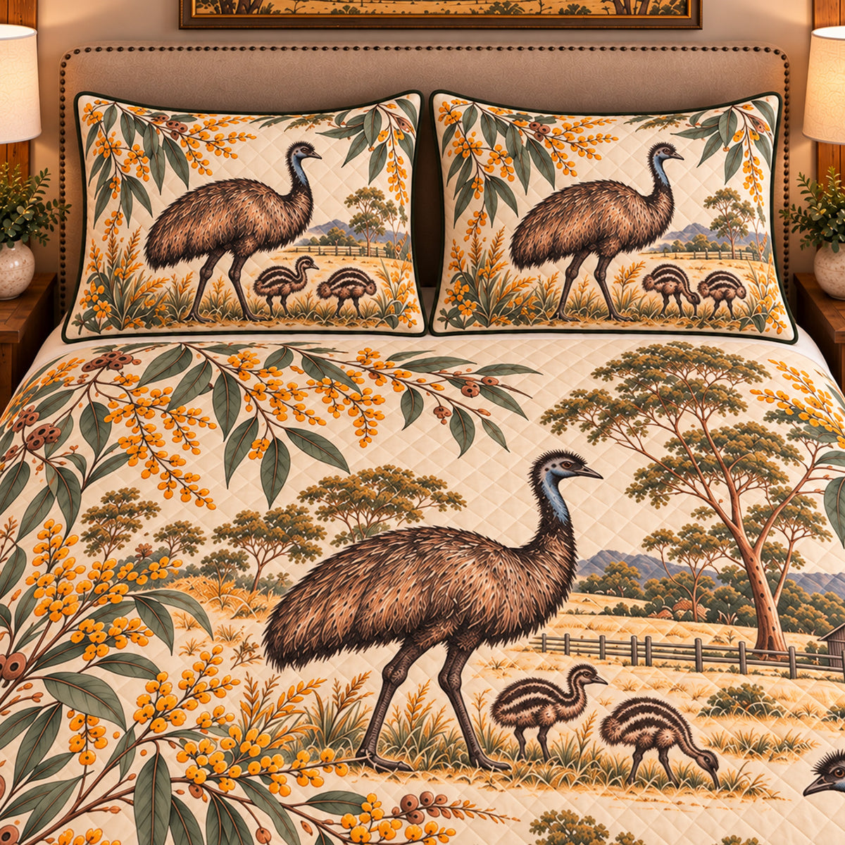 Emu Vintage Field Guide quilt set — close-up