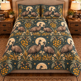 Emu Moonlit Folk Farm Quilt Set, Farmhouse Bedding Gift for Animal Lovers