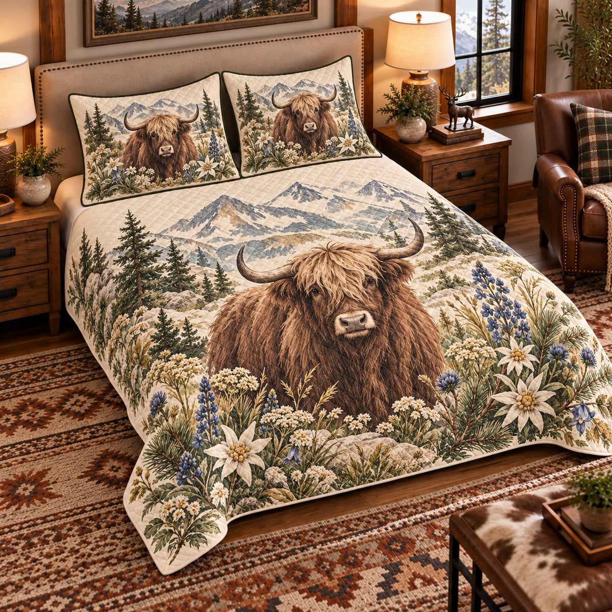 Yak Botanical Portrait quilt set — left angle hero