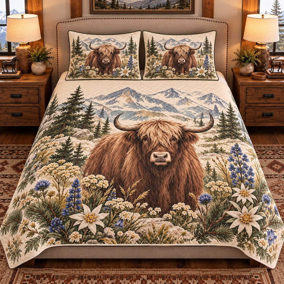 Yak Botanical Portrait quilt set — front view