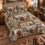 Yak Farmhouse Patchwork quilt set — left angle hero
