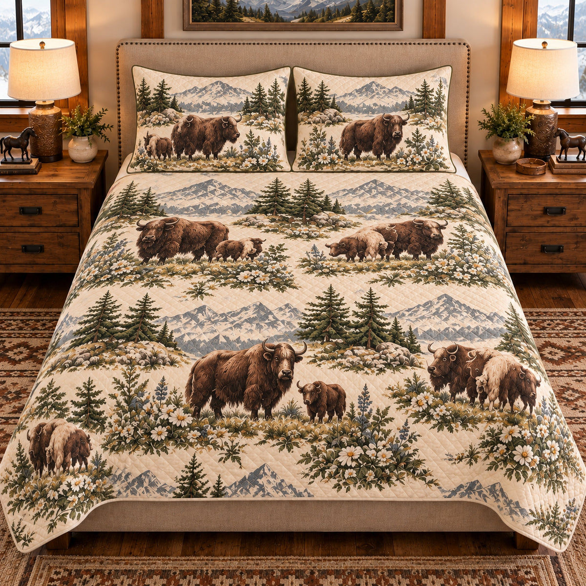 Yak Country Toile quilt set — front view