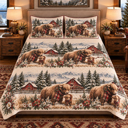 Yak Christmas Farm Quilt Set, Farmhouse Bedding Gift for Animal Lovers