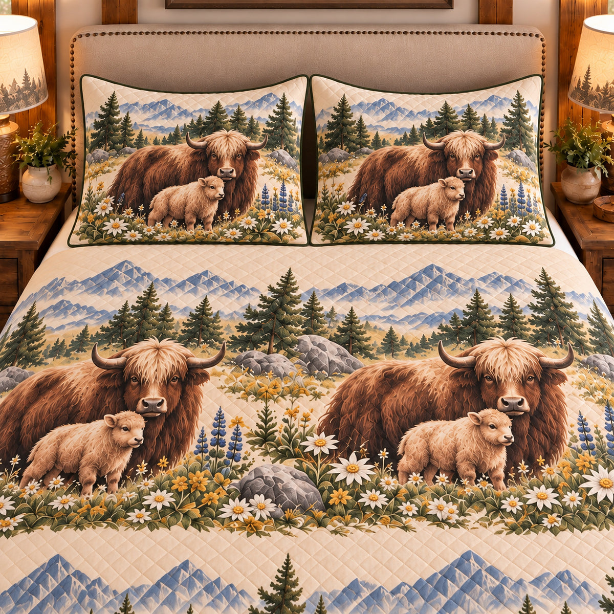 Yak Nursery Storybook quilt set — close-up