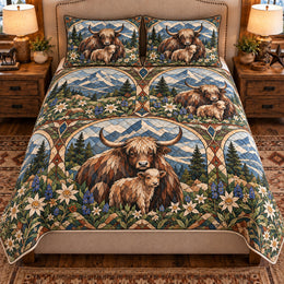Yak Stained Glass Garden Quilt Set, Farmhouse Bedding Gift for Animal Lovers