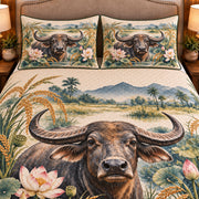 Water Buffalo Botanical Portrait quilt set — close-up