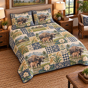 Water Buffalo Farmhouse Patchwork quilt set — left angle hero