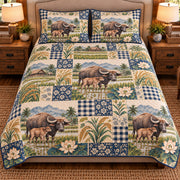 Water Buffalo Farmhouse Patchwork quilt set — front view