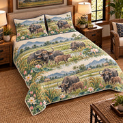 Water Buffalo Wildflower Meadow quilt set — left angle hero