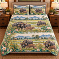 Water Buffalo Wildflower Meadow Quilt Set, Farmhouse Bedding Gift for Animal Lovers