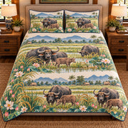 Water Buffalo Wildflower Meadow quilt set — front view
