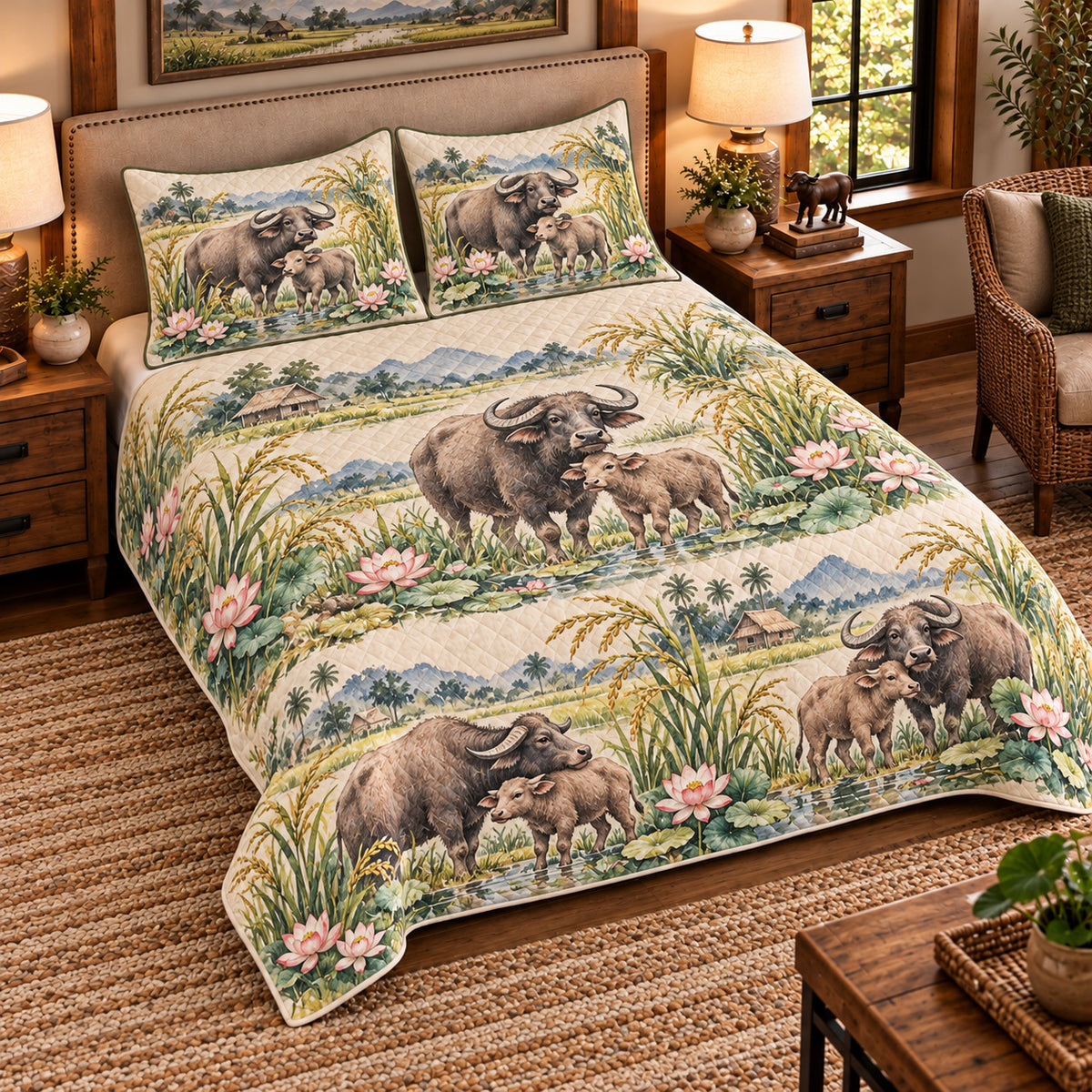 Water Buffalo Nursery Storybook quilt set — left angle hero