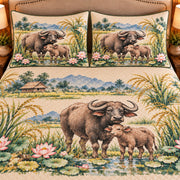 Water Buffalo Nursery Storybook quilt set — close-up