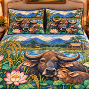 Water Buffalo Stained Glass Garden quilt set — close-up