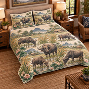 Water Buffalo Vintage Field Guide quilt set — left angle hero
