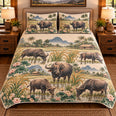 Water Buffalo Vintage Field Guide Quilt Set, Farmhouse Bedding Gift for Animal Lovers