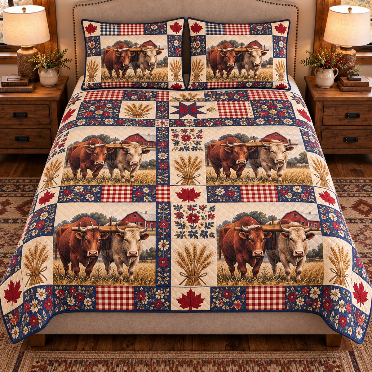 Ox Farmhouse Patchwork quilt set — front view