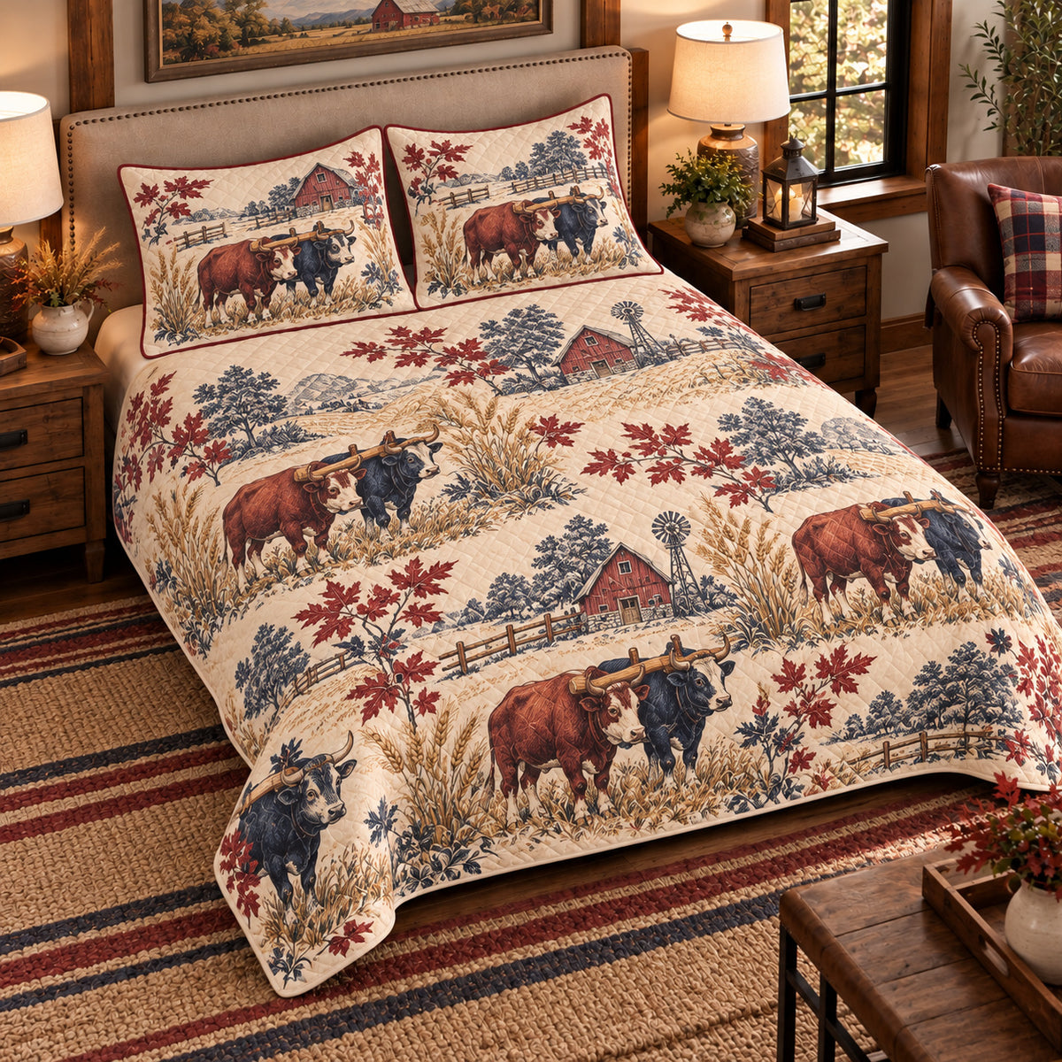 Ox Country Toile quilt set — left angle hero