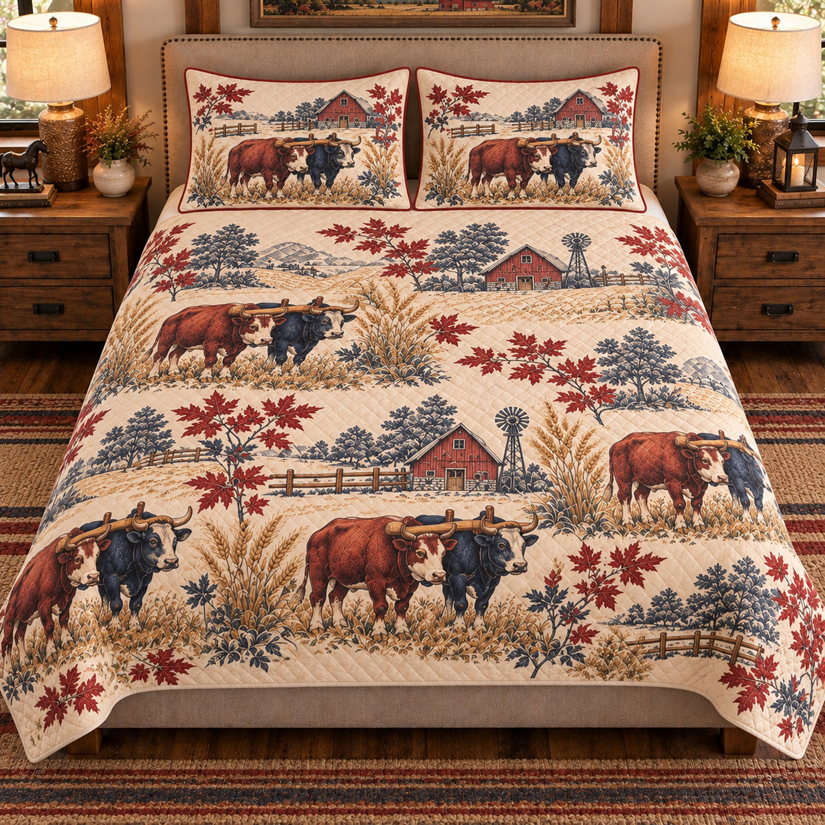 Ox Country Toile quilt set — front view