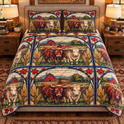 Ox Stained Glass Garden quilt set — front view
