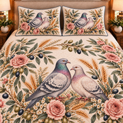 Pigeon & Dove Botanical Portrait quilt set — close-up