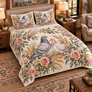 Pigeon & Dove Botanical Portrait quilt set — left angle hero