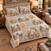 Pigeon & Dove Farmhouse Patchwork quilt set — left angle hero
