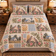 Pigeon and Dove Farmhouse Patchwork Quilt Set, Farmhouse Bedding Gift for Animal Lovers
