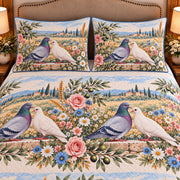 Pigeon & Dove Wildflower Meadow quilt set — close-up