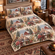 Pigeon & Dove Christmas Farm quilt set — left angle hero