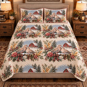 Pigeon & Dove Christmas Farm quilt set — front view