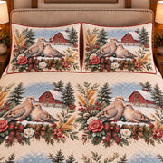 Pigeon & Dove Christmas Farm quilt set — close-up