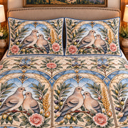 Pigeon & Dove Stained Glass Garden quilt set — close-up