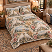 Pigeon & Dove Vintage Field Guide quilt set — left angle hero