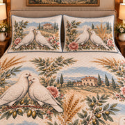 Pigeon & Dove Vintage Field Guide quilt set — close-up