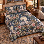 Pigeon & Dove Moonlit Folk Farm quilt set — left angle hero