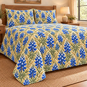 Texas bluebonnet quilt set left angle, AI mockup