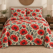 Scarlet poppy quilt set front view, AI mockup