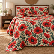 Scarlet poppy quilt set left angle, AI mockup