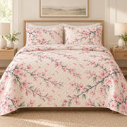 Cherry blossom quilt set front view, AI mockup