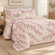 Cherry blossom quilt set left angle, AI mockup
