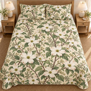 Dogwood quilt set overhead, AI mockup