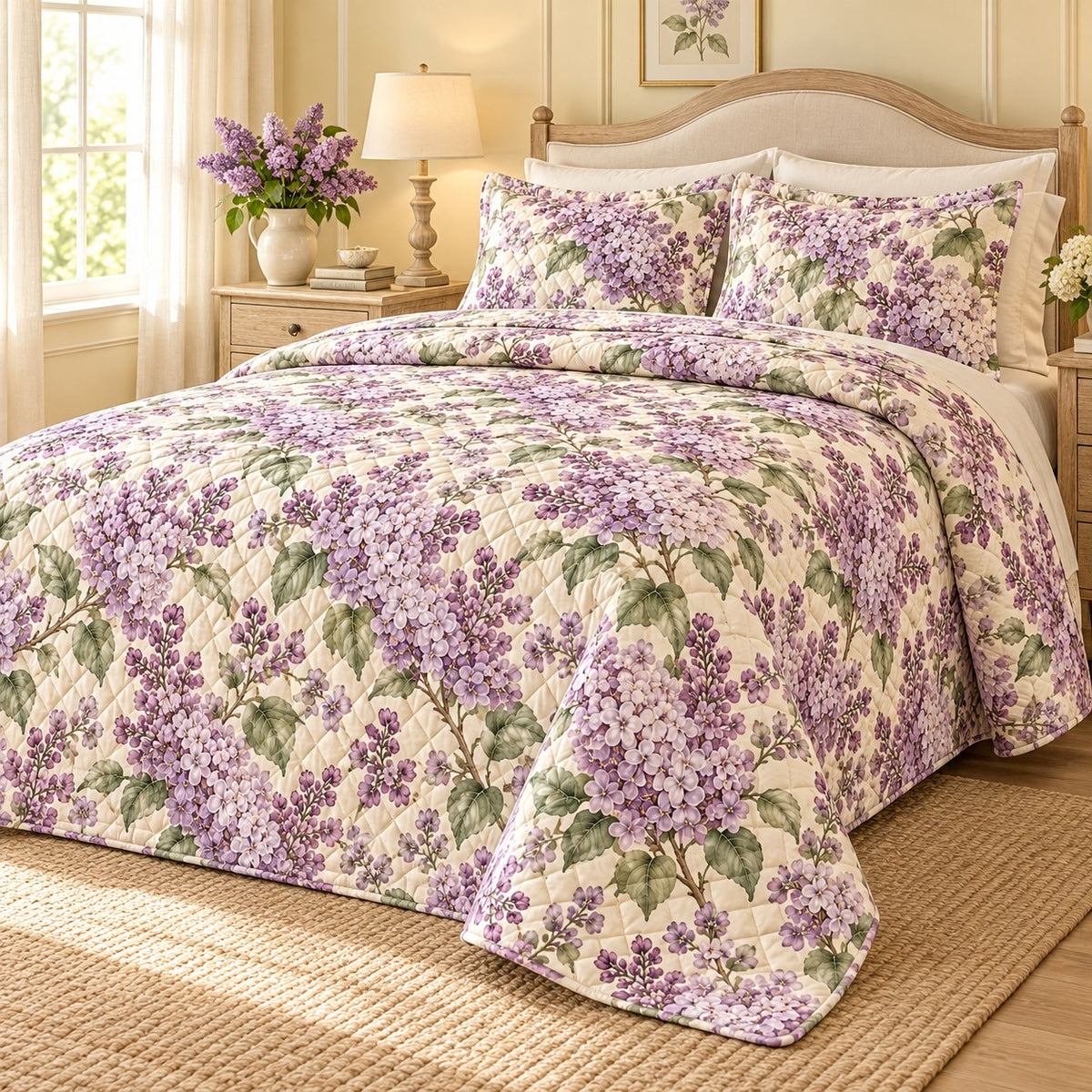Lilac Cottage Reverie Quilt Set, Purple Floral Bedding, Spring Gift for Her