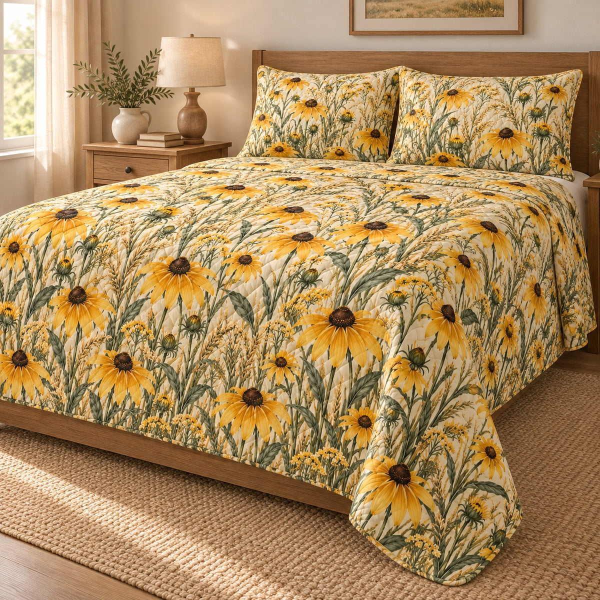 Black-Eyed Susan Prairie Quilt Set, Rustic Floral Bedding, Gift for Nature Lovers