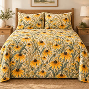 Black-Eyed Susan Prairie quilt set front view, AI-generated mockup