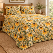 Black-Eyed Susan Prairie quilt set left angle, AI-generated mockup