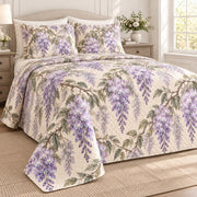 Wisteria quilt set, left, AI-generated mockup