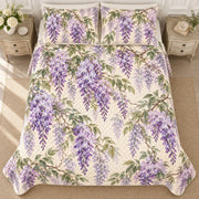 Wisteria quilt set, overhead, AI-generated mockup