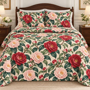 Camellia Southern Garden quilt set, front, AI-generated mockup