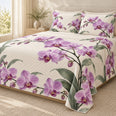 Purple Orchid Modern Botanical Quilt Set, Floral Bedding, Gift for Plant Lovers